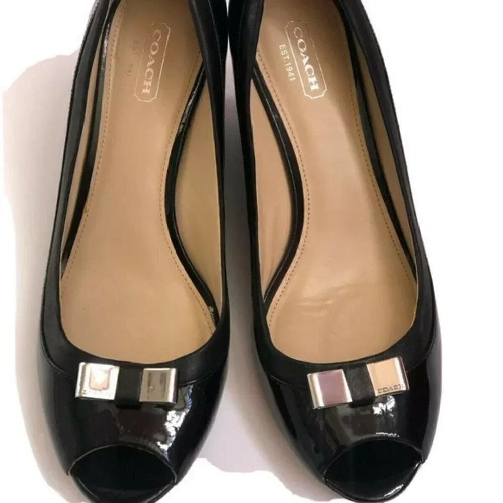 Coach Womens Shoes 81/2B Leather Black Wedge Heels